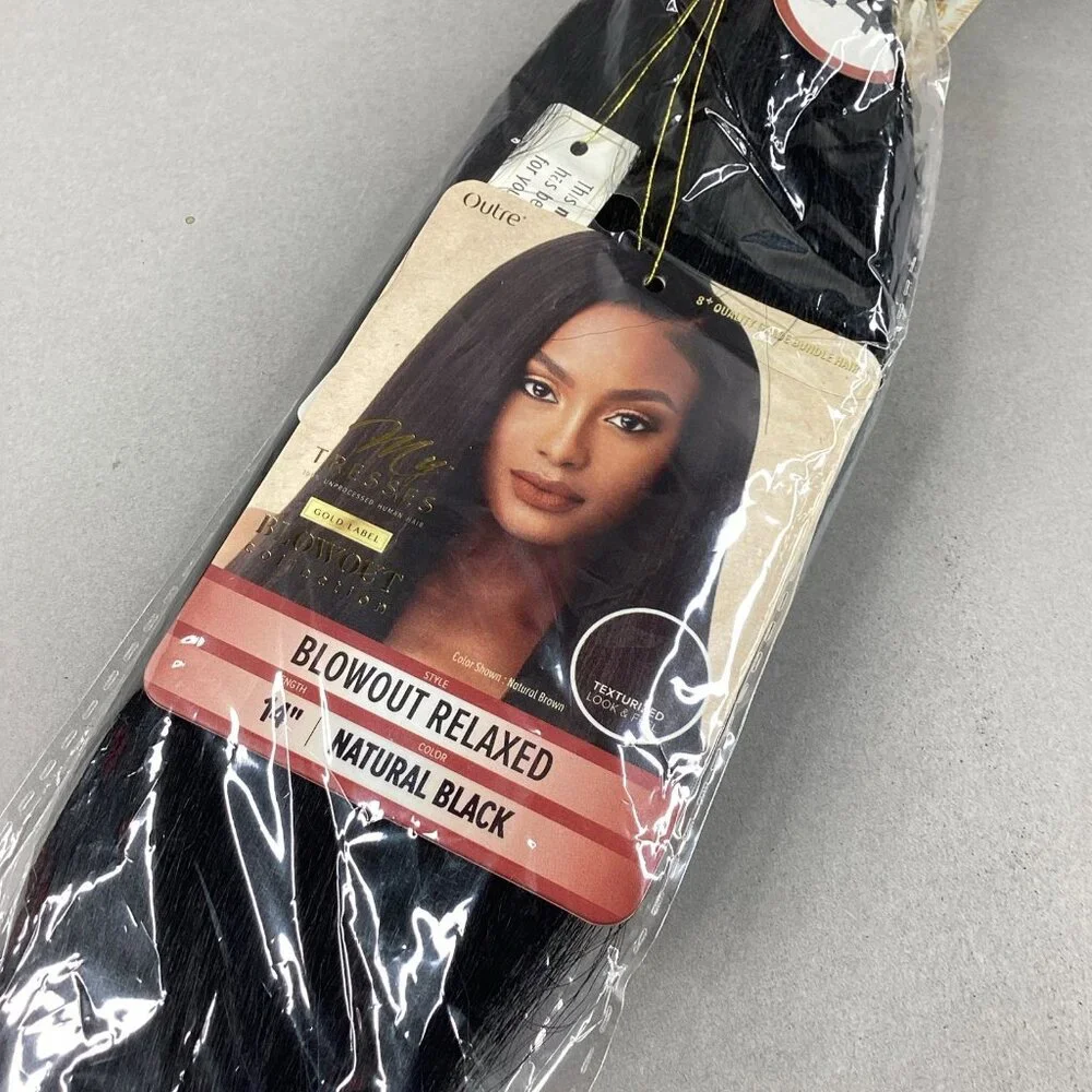 Blowout Relaxed 14” Natural Black 100% Unprocessed Human Hair Extensions - Picture 3 of 5